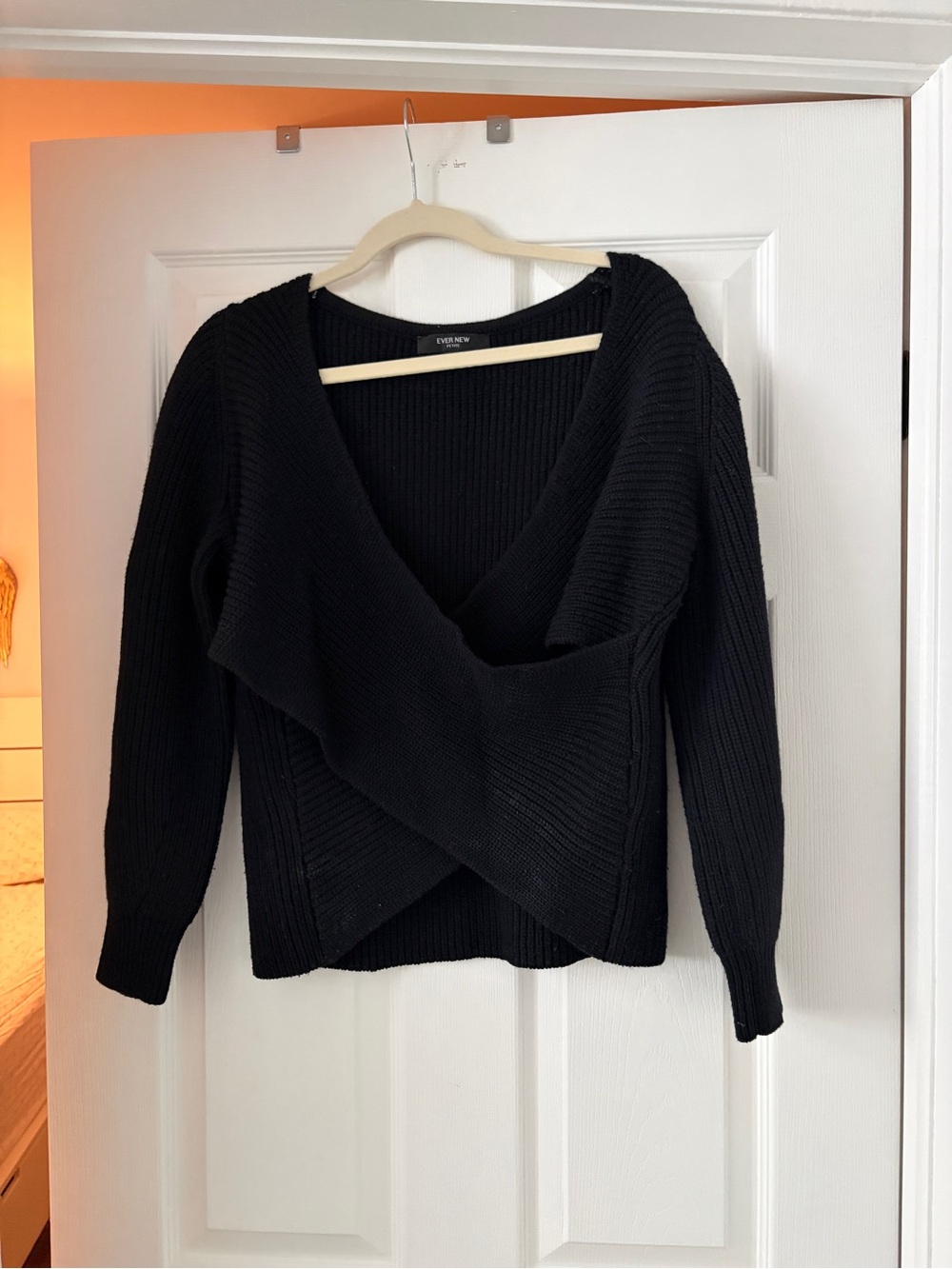 Ever New Black Ribbed Crossover V-Neck Sweater